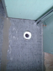 Close-up of the toilet flange
