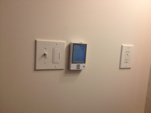 The outlet, light switches, and themometer for the heating floor all in place!